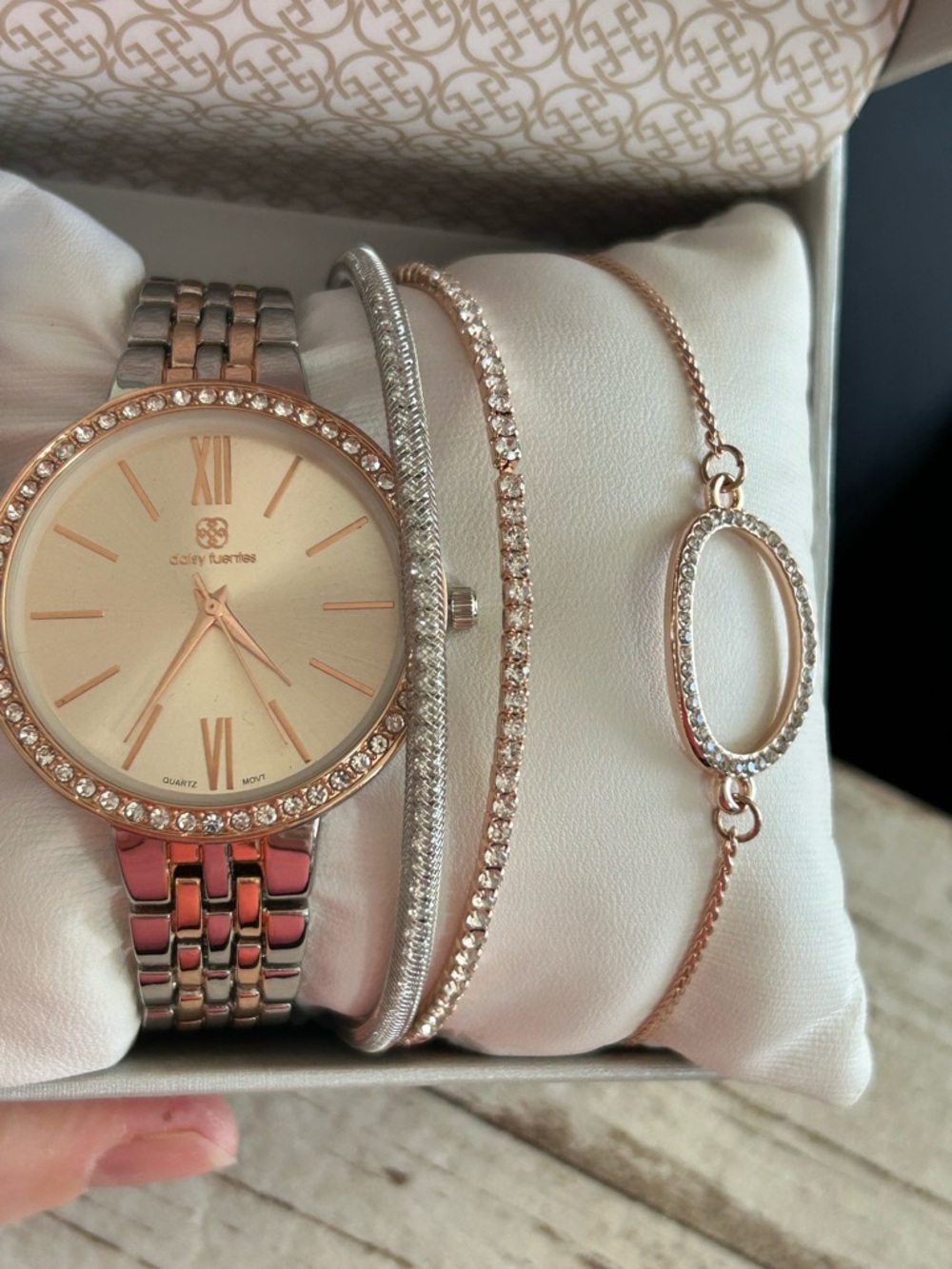 4/$100 Rose Gold and Silver Crystal Watch and Bracelet Set -